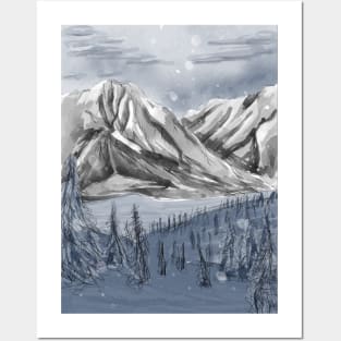 Snowflake mountain winter wonderland Posters and Art